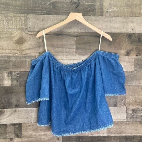 JOA Denim Off the Shoulder Top - Picture 9 of 9